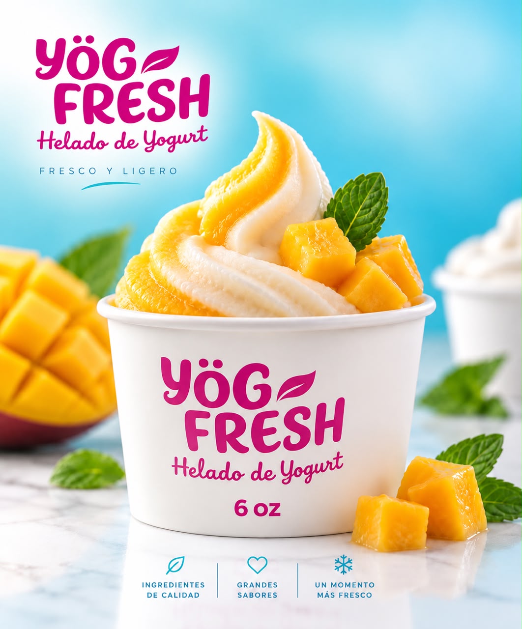 Vasito de helado de yogurt Yög Fresh con mango y menta