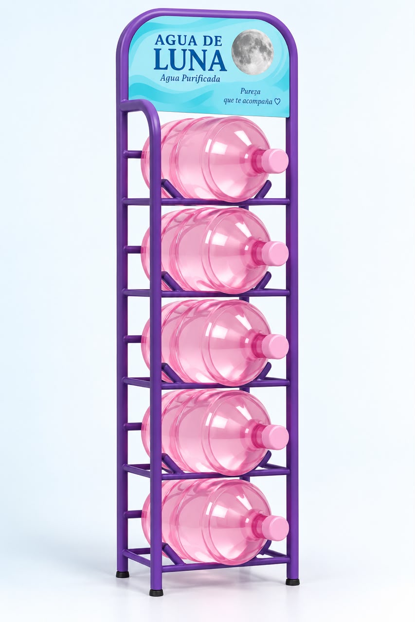 Portagarrafones Agua de Luna con capacidad para cinco garrafones rosas
